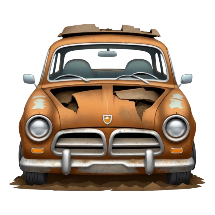 a rusty crappy demolished car sticker