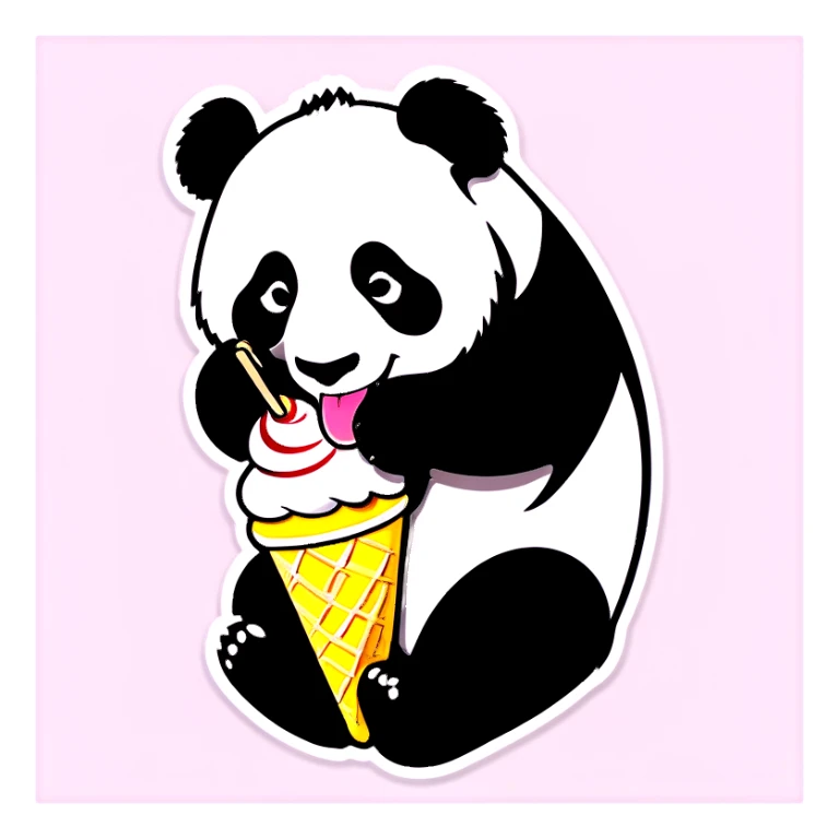 Panda eating ice cream sticker