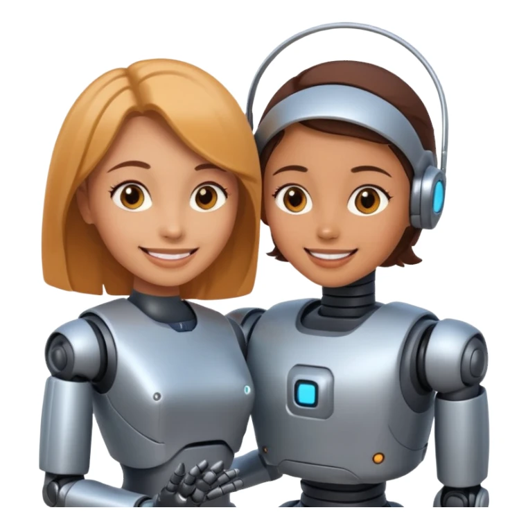 woman and robot together, friendly interaction sticker