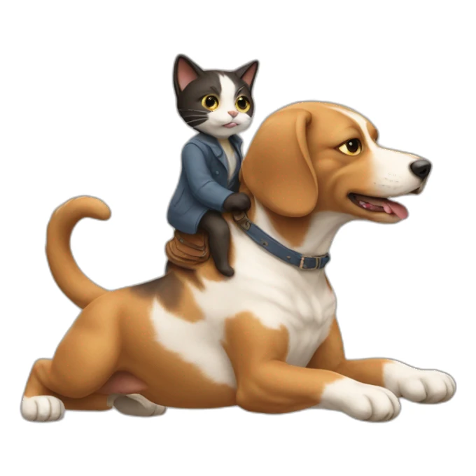 Cat riding dog sticker