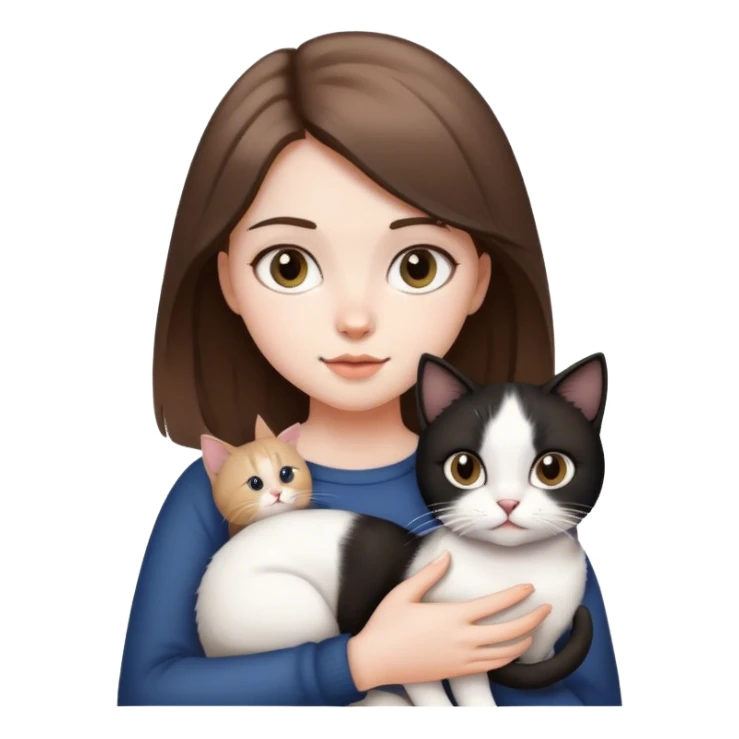 Light brunette girl holding a black and white cat  sticker