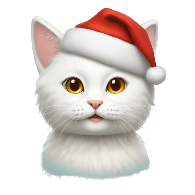 White cat with a Santa Claus hat sticker