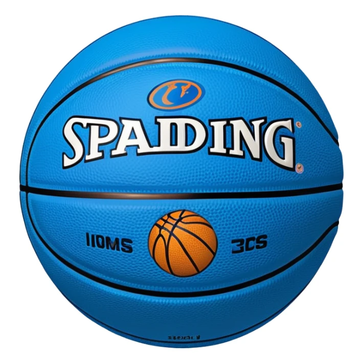 Hyper minimal blue basketball with simplest line pattern, micro NBA and Spalding logos, iOS emoji style sticker