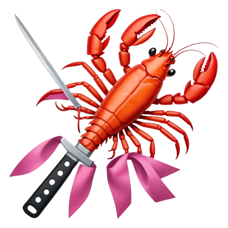 a knife with a pink ribbcrayfish broilon bow sticker