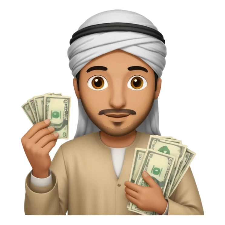 Arab guy holding money sticker