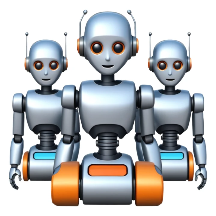 create a realistic emoji showing logistic robots and KI sticker