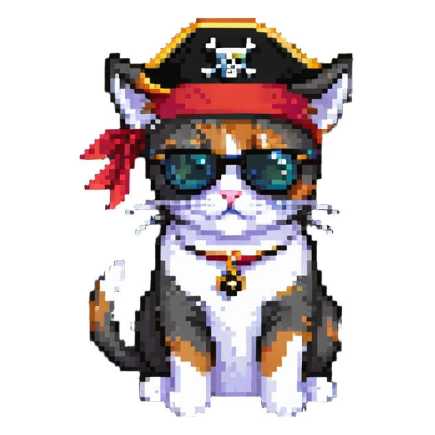 cat wearing sunglasses and a pirate hat sticker