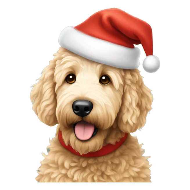 Golden doodle with a Santa hat sticker