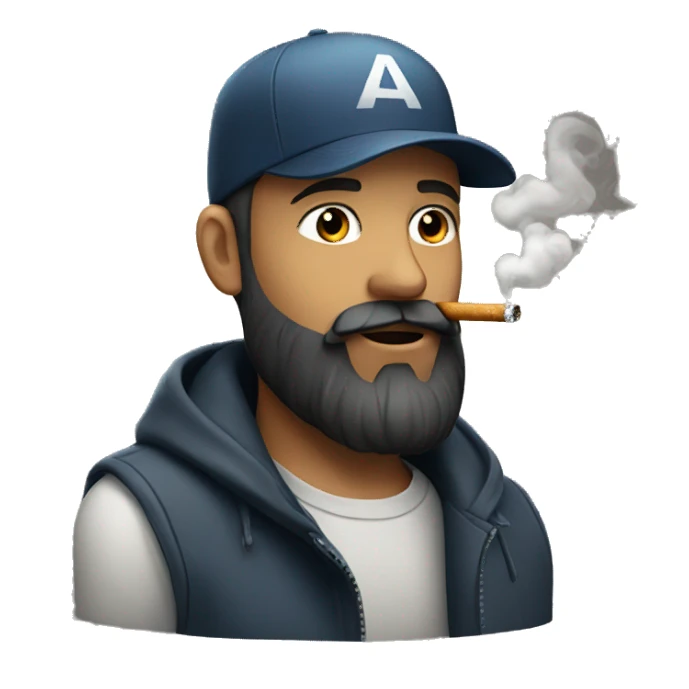 a boy with a beard and a cap smoking a cigarette sticker