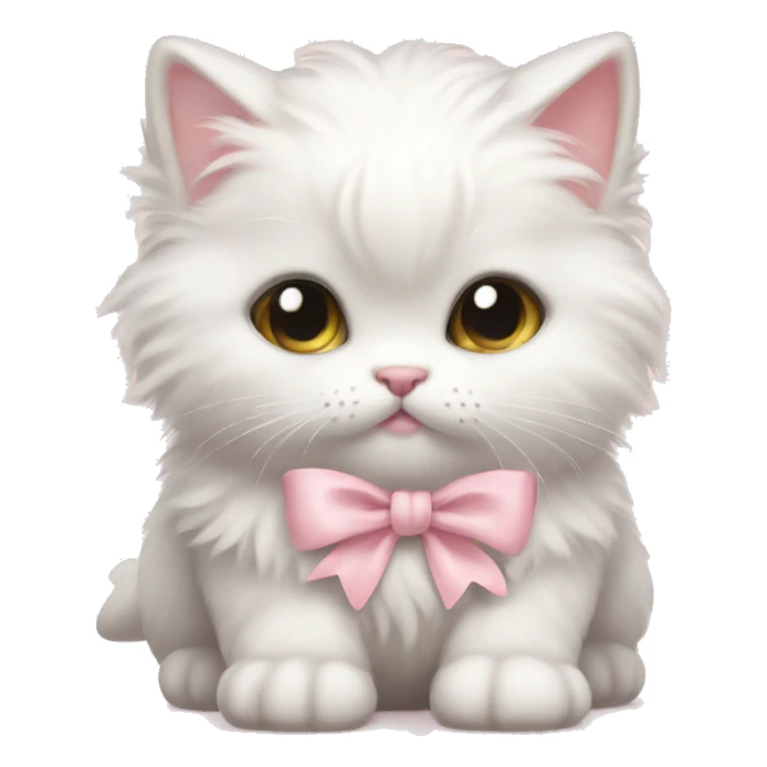 white fluffy chubby kitten with pale pink bow sticker