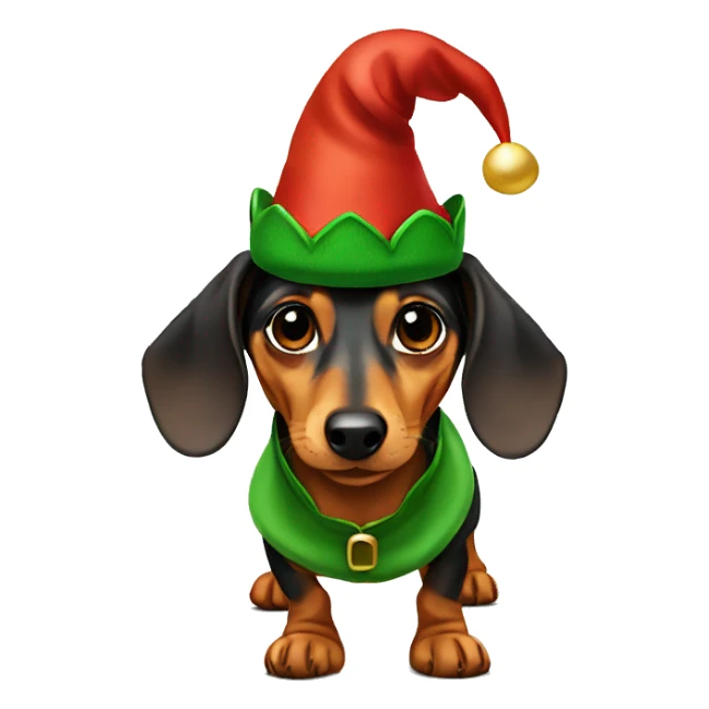Dachshund wearing elf hat and elf costume sticker