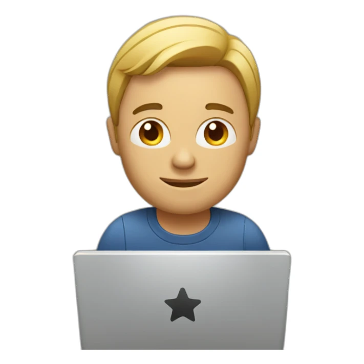 man working on a laptop sticker