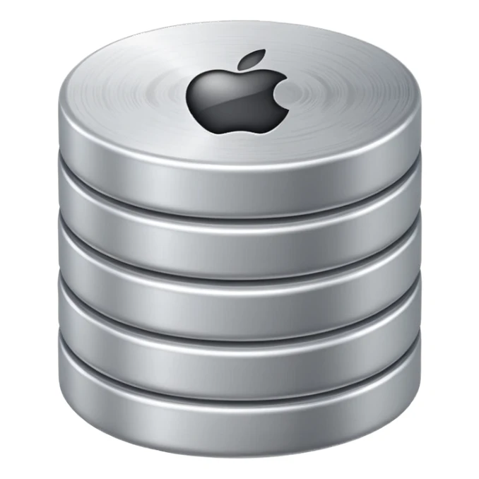 database emoji, stacked silver disks, subtle shine, minimalistic, apple style sticker