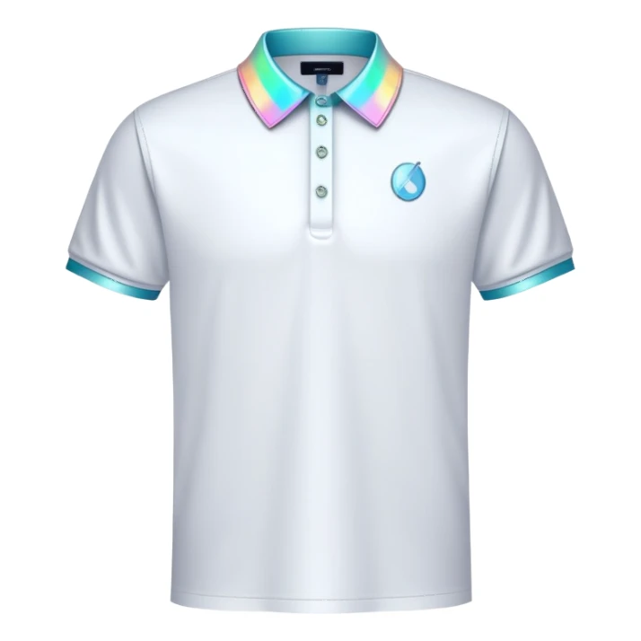 futuristic preppy polo shirt with smart fabric and holographic collar sticker