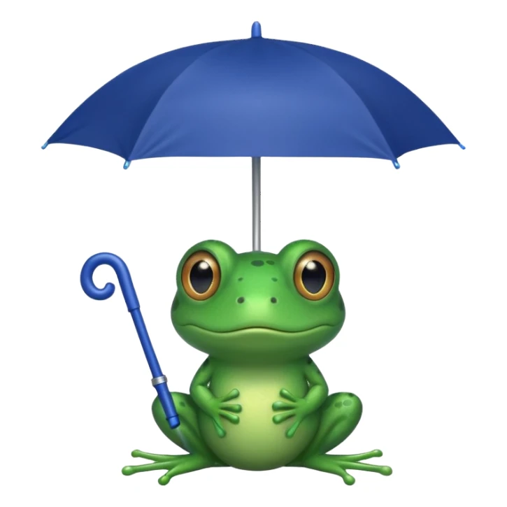 Frog hold small dark blue umbrella sticker