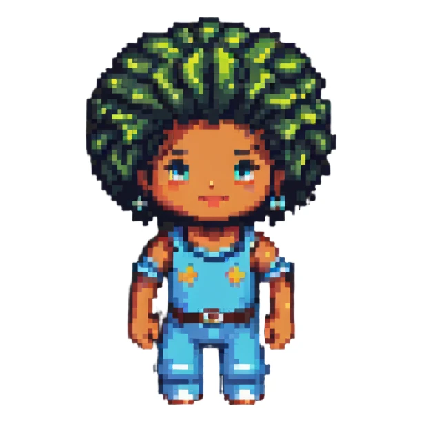 Retro pixel art character with afro hairstyle sticker