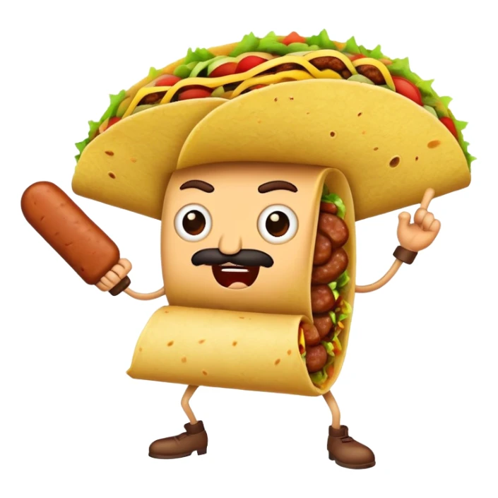 taco with sausage fighting bad guys sticker