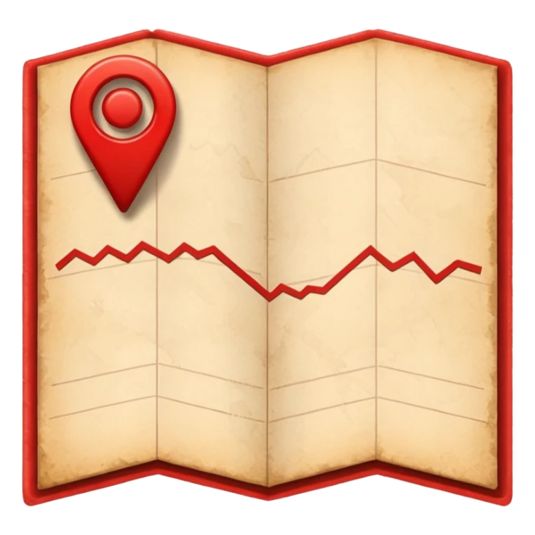 folded map with bold red route line. sticker