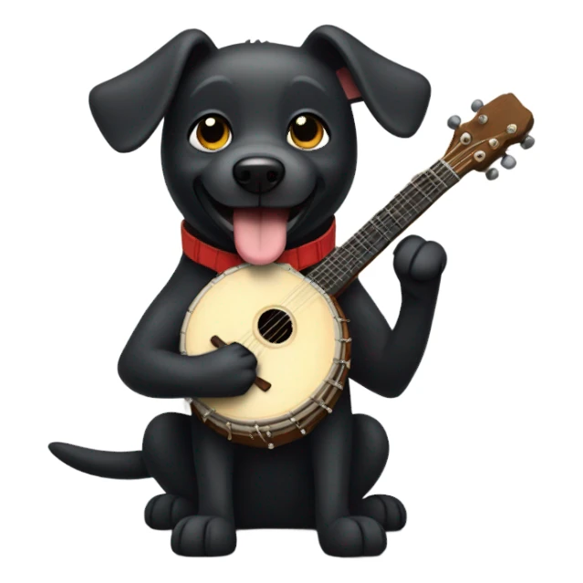 Black dog playing banjo sticker