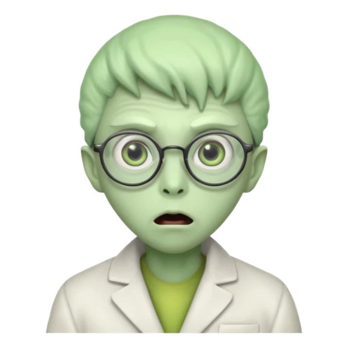 alien, glasses, white coat, suprise sticker
