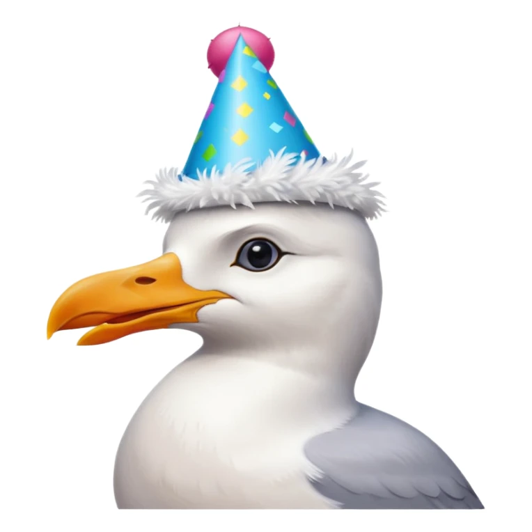 A seagull with a party hat, only the head sticker