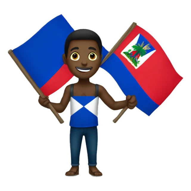 Haitian holding a Haitian flag sticker