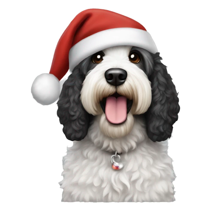 Black and white labradoodle with Santa hat sticker