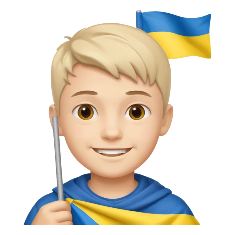 The Ukrainian boy with flag sticker