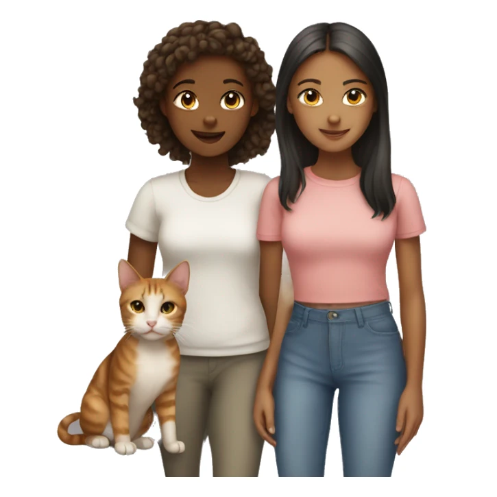 Two girls and two cats sticker