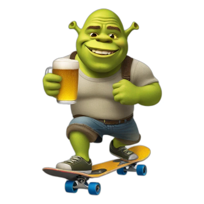 shrek skateboarding with a beer sticker