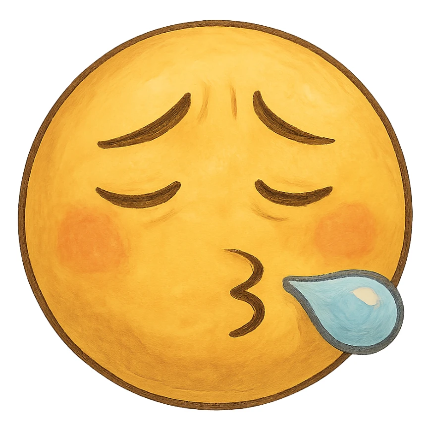 yellow emoji face making a 'whew' expression sticker