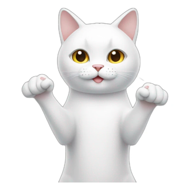 white cat holding hands up sticker