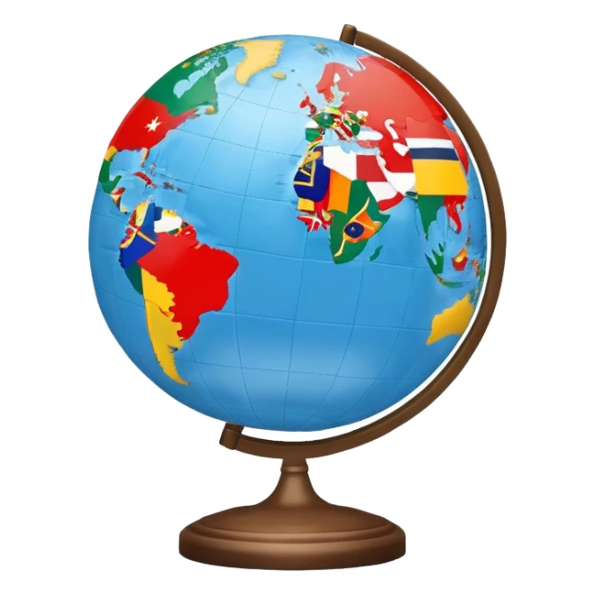 A globe showing Earth with small country flags around it or embedded on the continents sticker