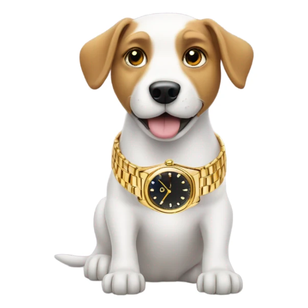 Dog wearing a gold watch sticker