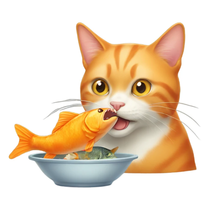 Orange cat eating fish sticker