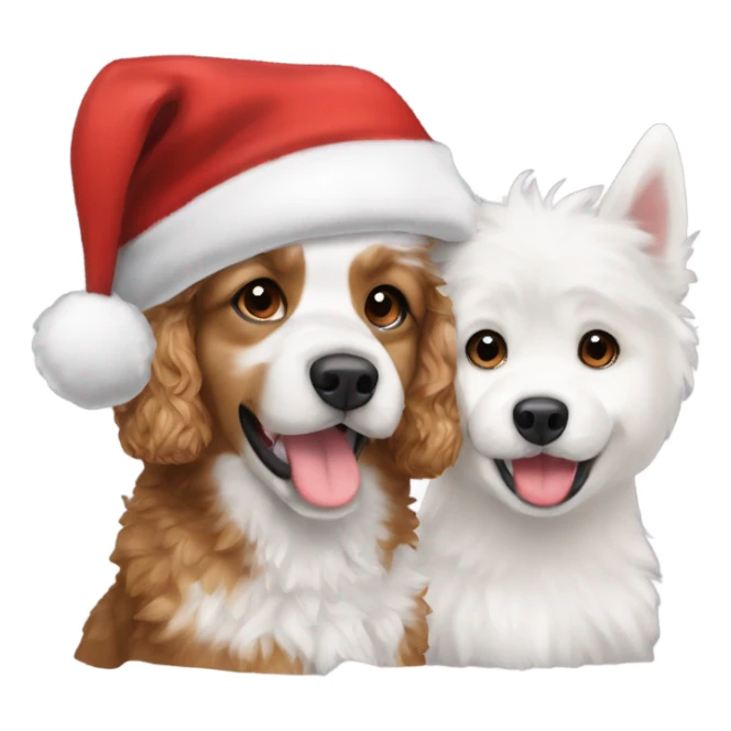 Cavapoo and white husky with Christmas hat  sticker