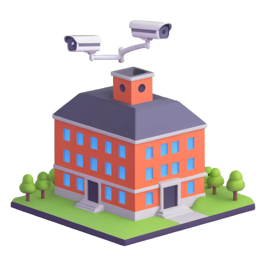 secure building with surveillance sticker