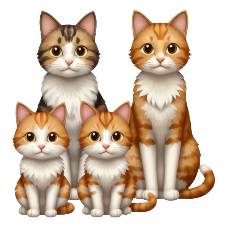3 cats different colours including brown tabby and white, light patchy calico, and ginger and white sticker