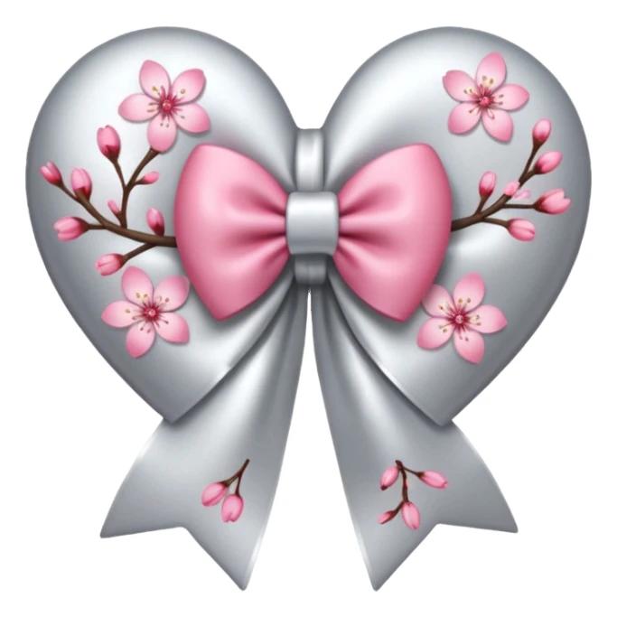 heart with cherry blossoms, silver bow with heart pattern on the bow sticker