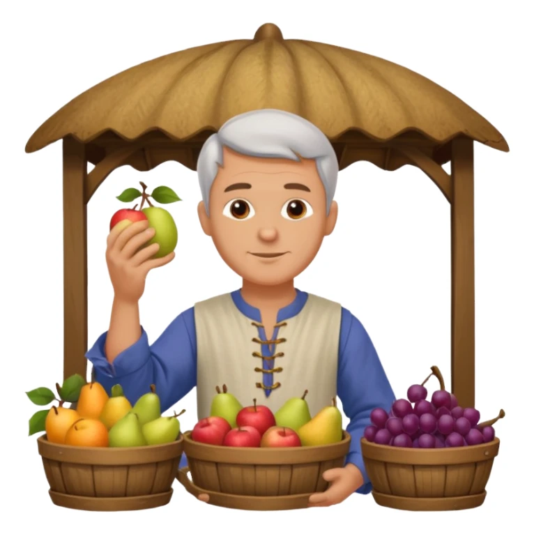 a white merchant in medieval time with fruit stand sticker