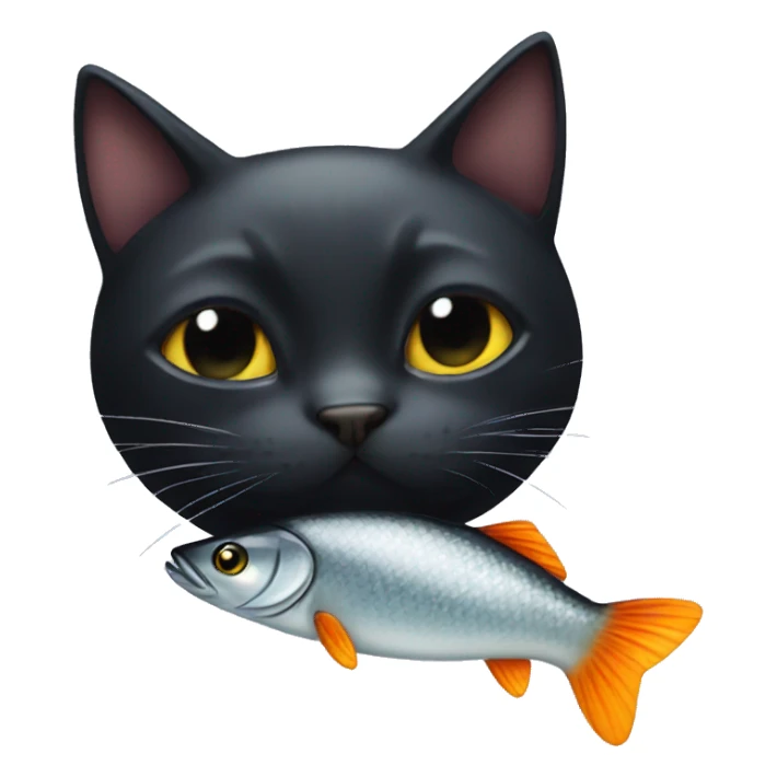 Black cat eating a fish sticker