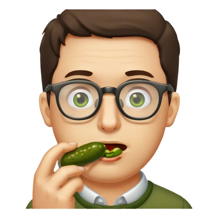 man with glasses eating a pickle sticker