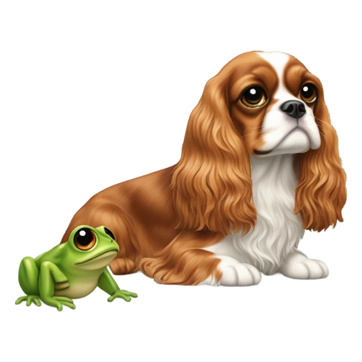 Cavalier dog next to a frog sticker