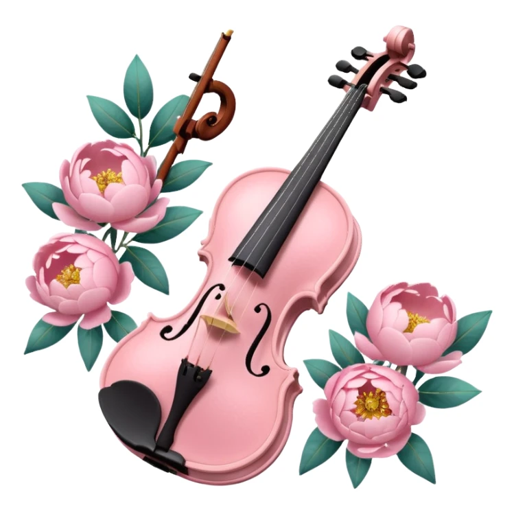 soft pastel pink violin with peonies and glitter sticker