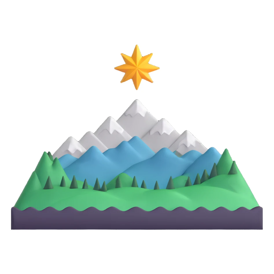 simple eight-pointed star with wide points, with only a basic mountain silhouette on it sticker