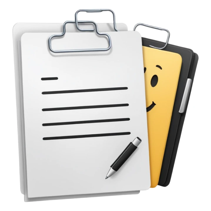 three document files clipped together with a paperclip sticker