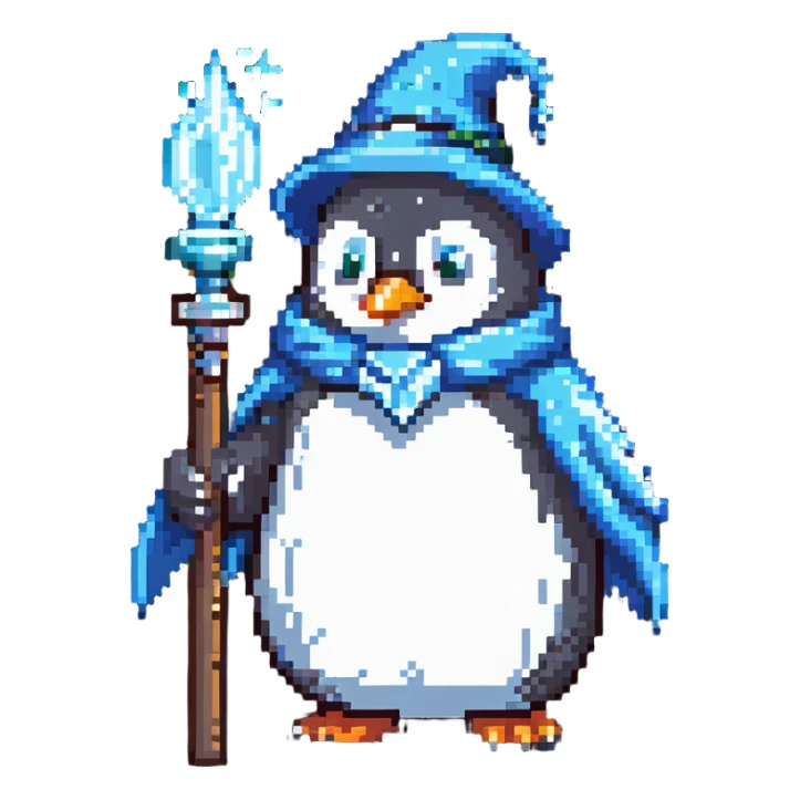 penguin wizard with ice staff casting frost sticker
