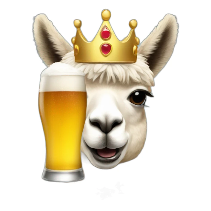 An alpaca with a crown drinking beer  sticker