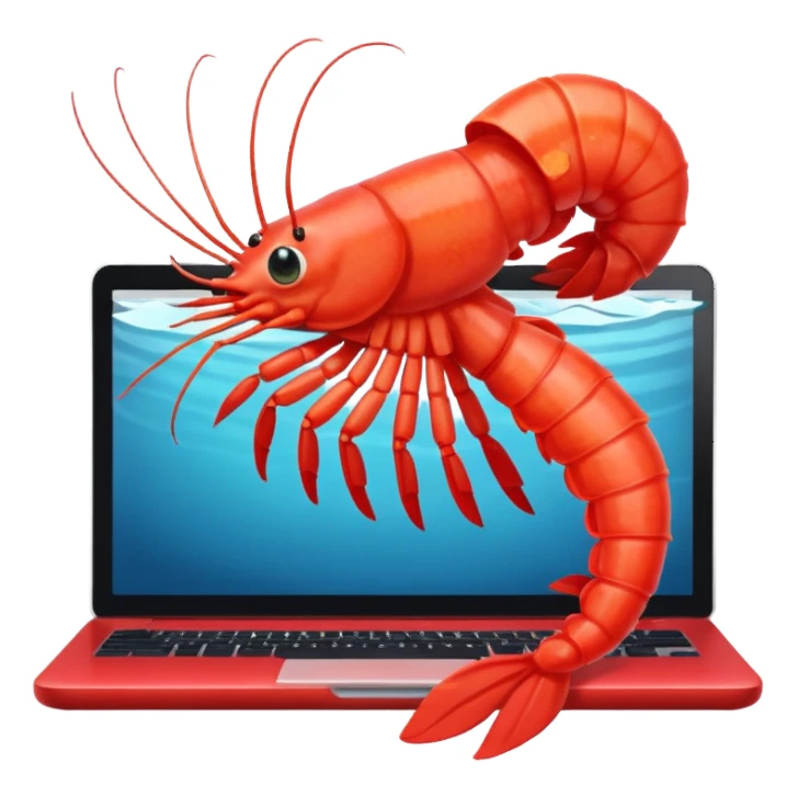 shrim using computer to learn (cartoon style) sticker