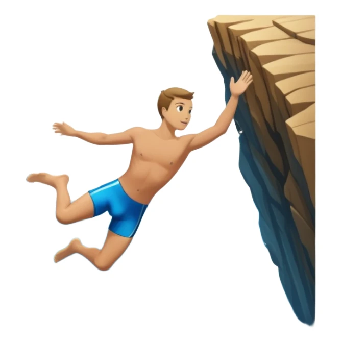 The background features rugged cliffs, clear blue water, and a bright sky, emphasizing the excitement and danger of the sport with a sense of freedom and adventure. A diver mid-air, plunging from a high cliff into the sparkling ocean below.  sticker